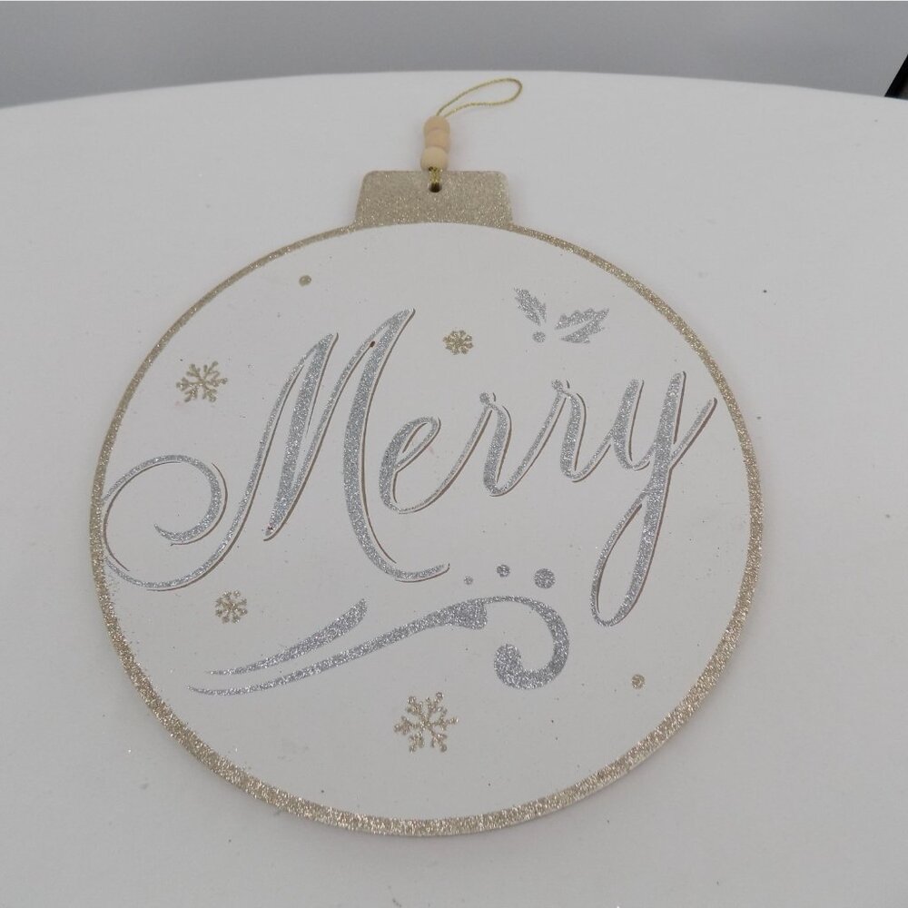 Ashland Gala Merry Christmas Wall Sign Glitter Ornament Shaped Hanging Decor